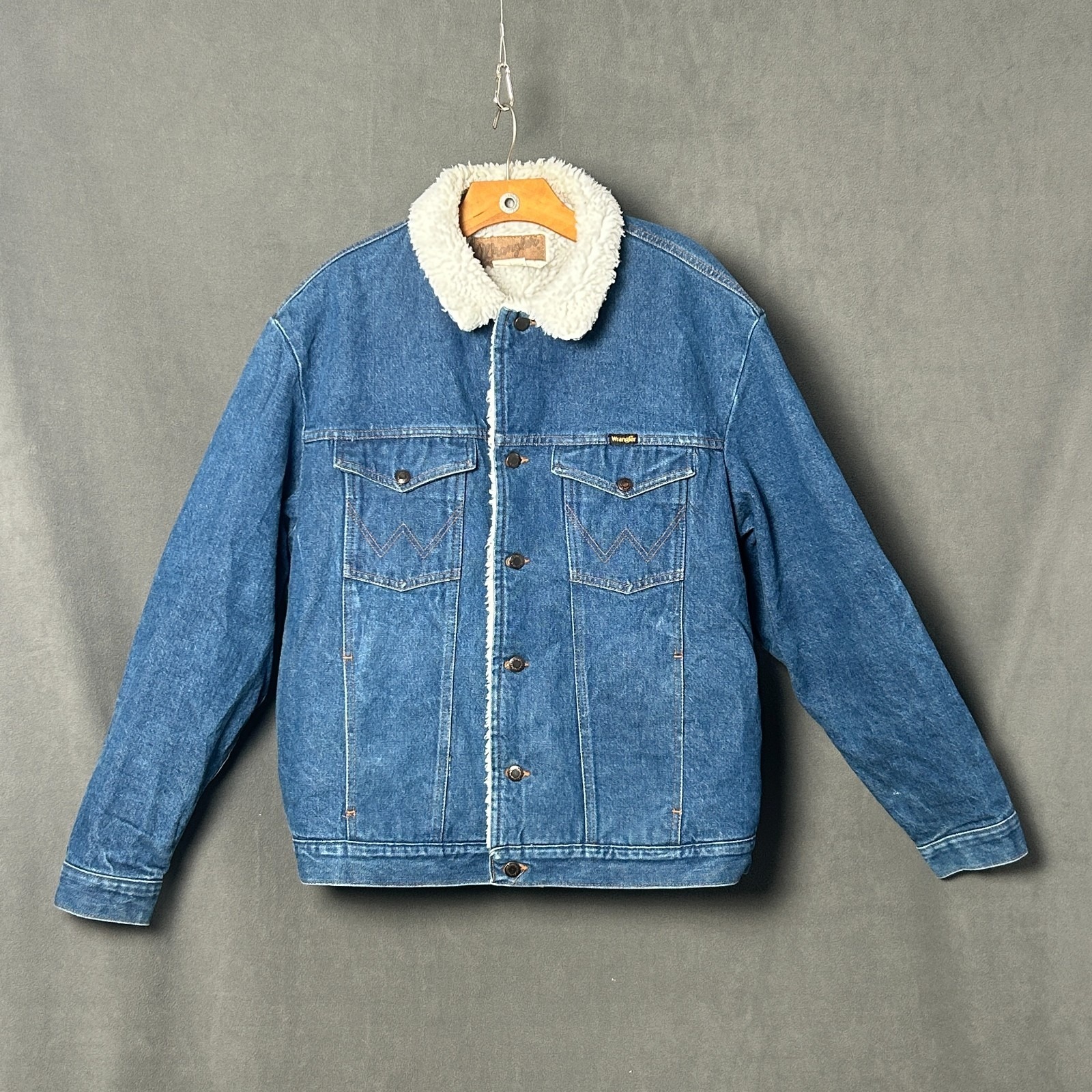 Vtg Wrangler Sherpa Lined Denim Jacket Mens Xl Blue Snap Button Western Trucker